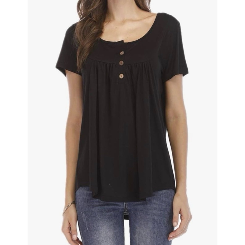 Brand New black t-shirt wooden buttons casual stretch soft comfy top 3XL NWOT